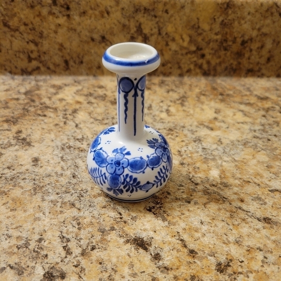 Other - Vintage Delft Blue White Floral 3.5" Tall Bud Vase